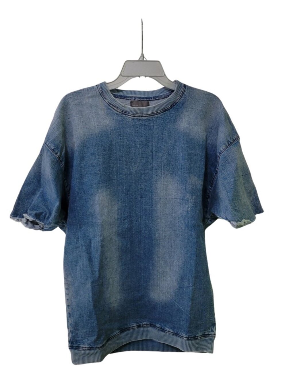 ZARA Man Washed Denim Short Sleeve Sweatshirt Tee | USA: Medium